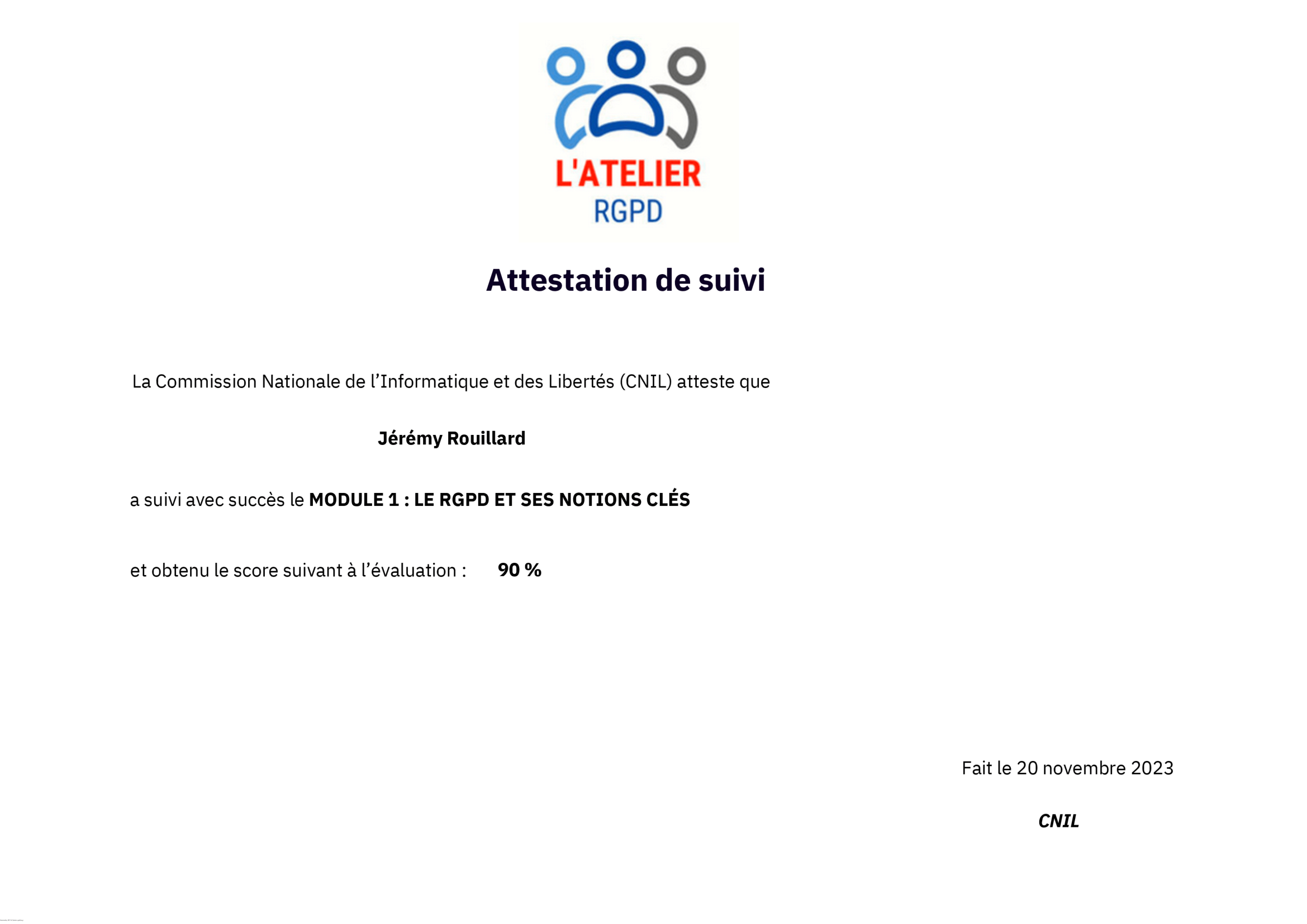 Certificat RGPD