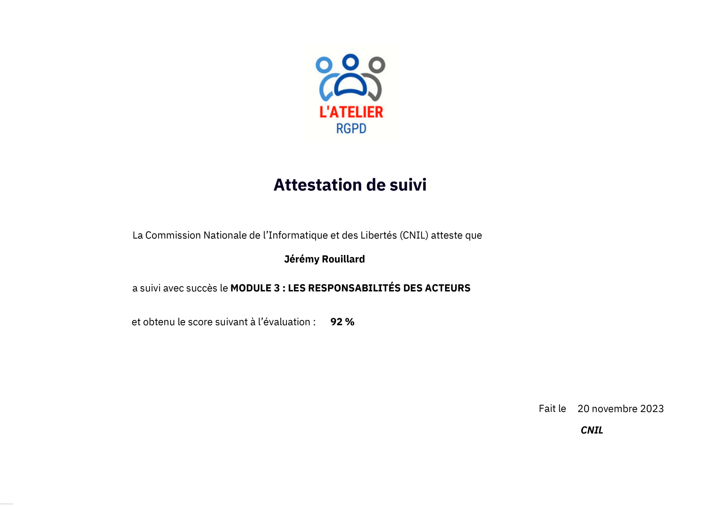 Certificat RGPD