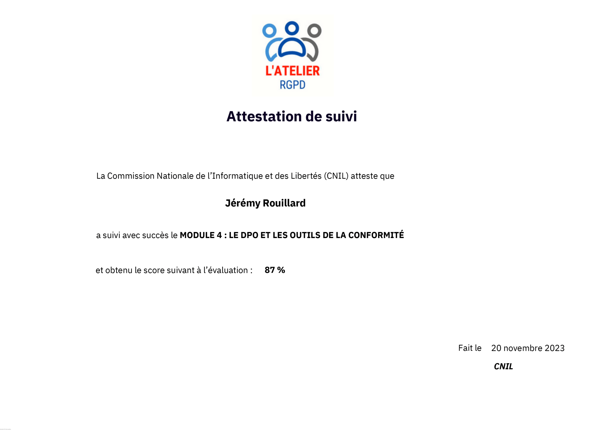 Certificat RGPD