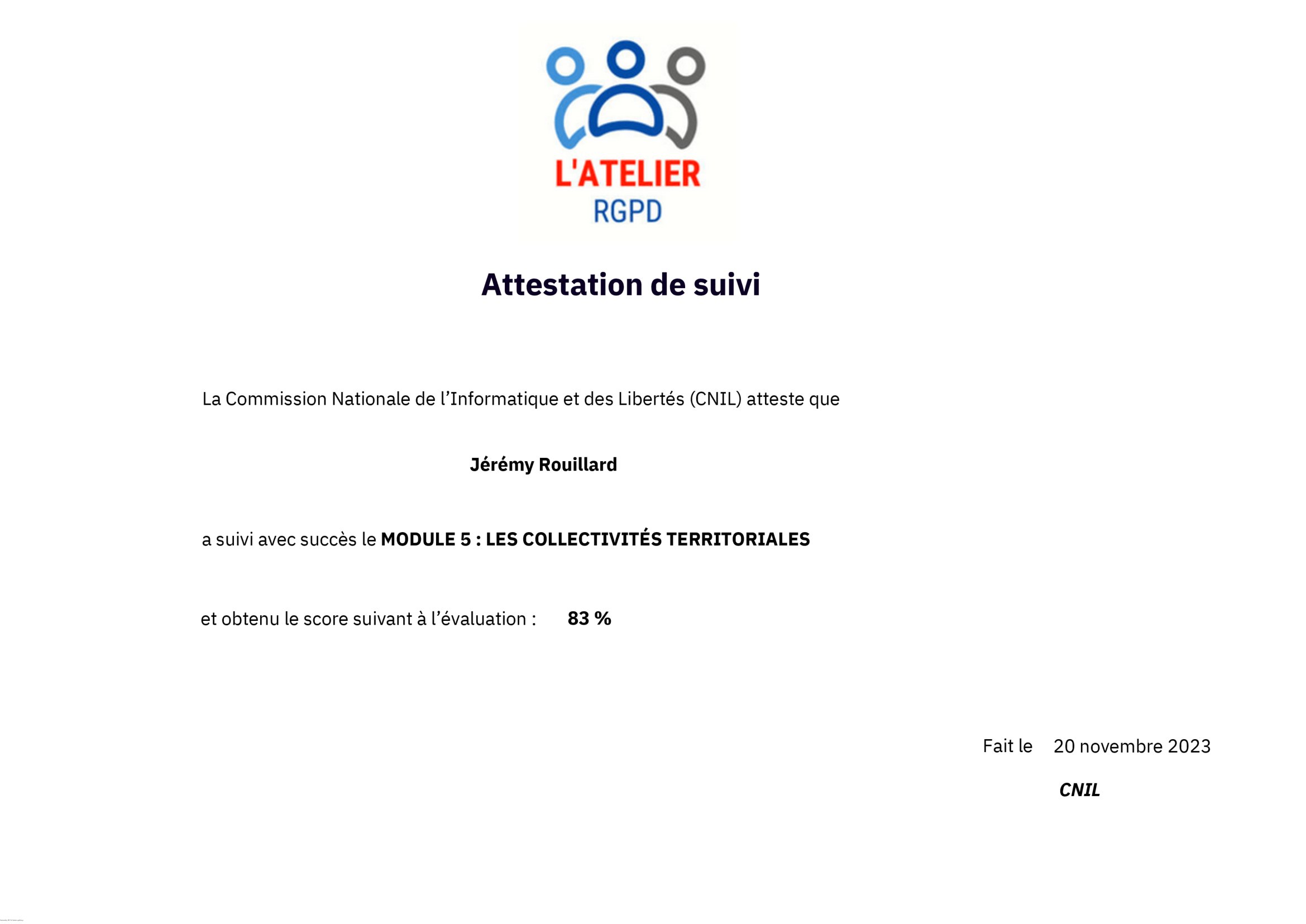 Certificat RGPD